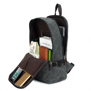 Grey canvas Leather Backpack